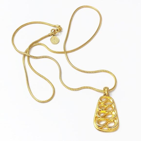 Anne Klein II Vintage Gold Squiggle Pendant Necklace - Picture 1 of 7
